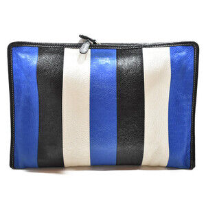Balenciaga Bazaar Pouch Black White Blue Leather Clutch Bag Everyday